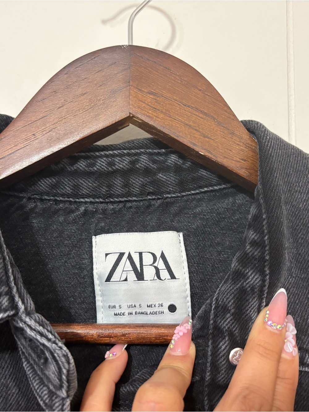ZARA Oversized Black Denim Shacket Shirt Jacket Sz S Button Front Utility - Picture 5 of 11